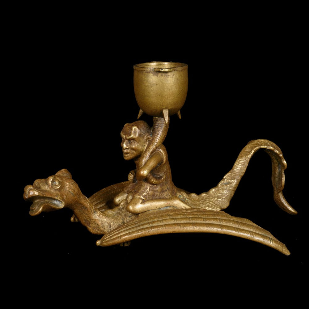 BRONZE CANDLESTICK WITH DEMON AND DRAGON