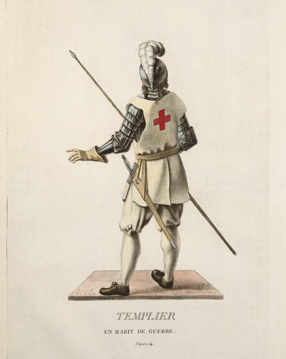 Templier en habit de guerre – gravure originale du XVIIIe siècle - RELICS