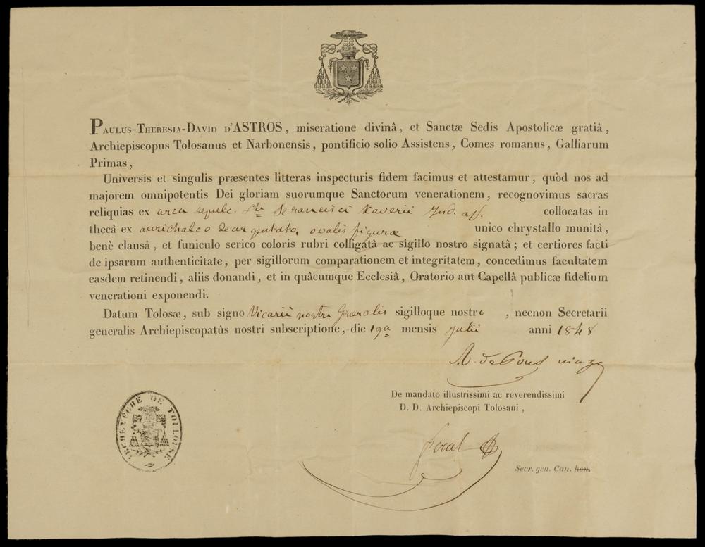 relique saint francois xavier + doc - RELICS