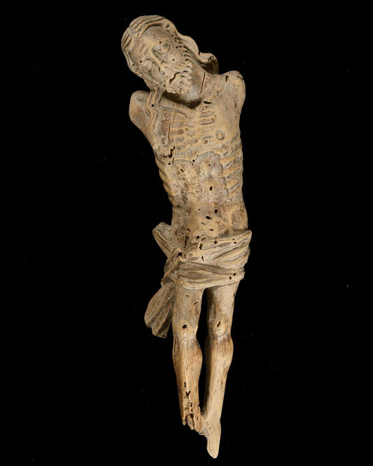 17TH-CENTURY CARVED WOOD CRUCIFIX CHRIST - RELICS