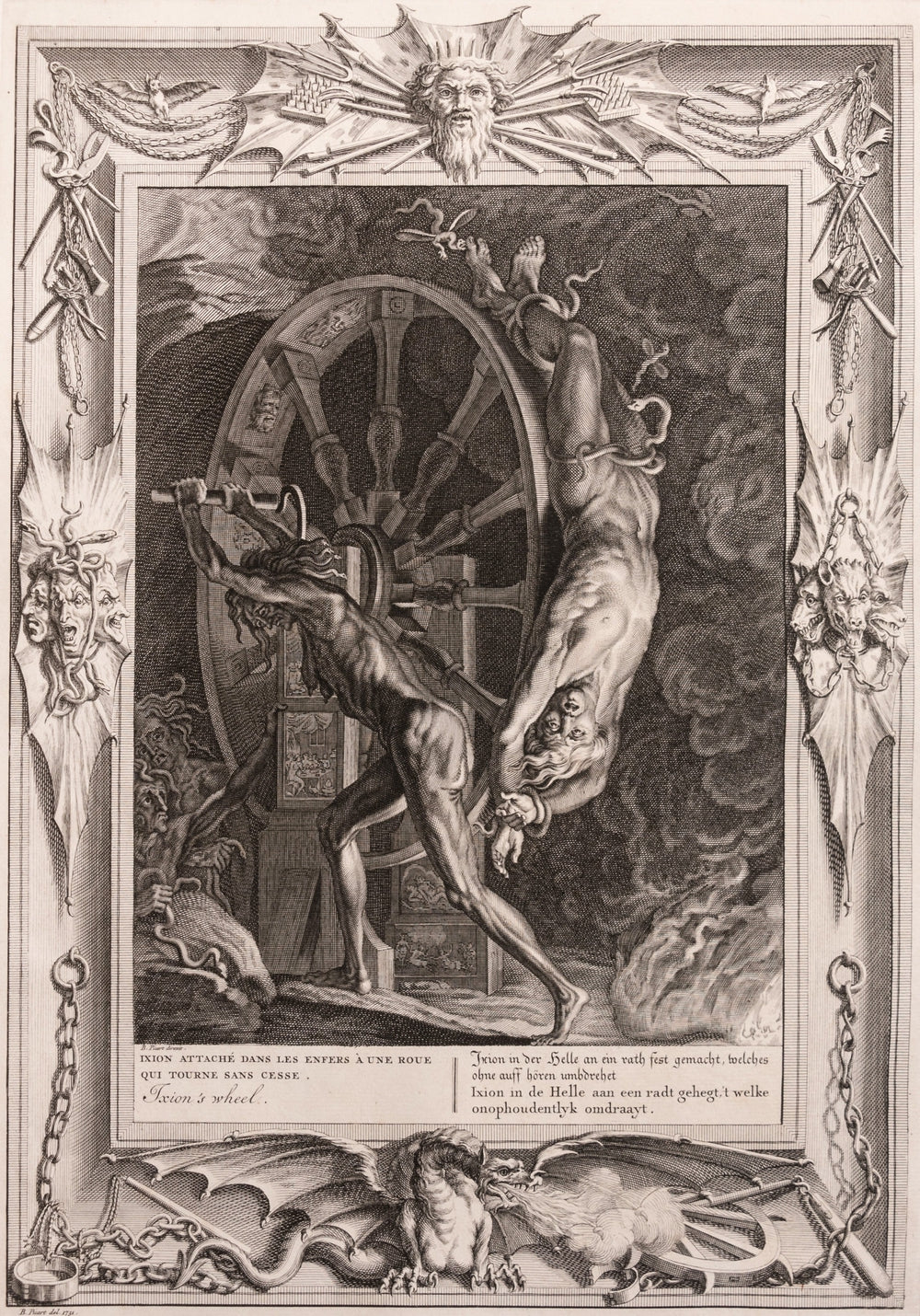 18th Century ENGRAVING IXION ATTACHED IN HELL - RELICS