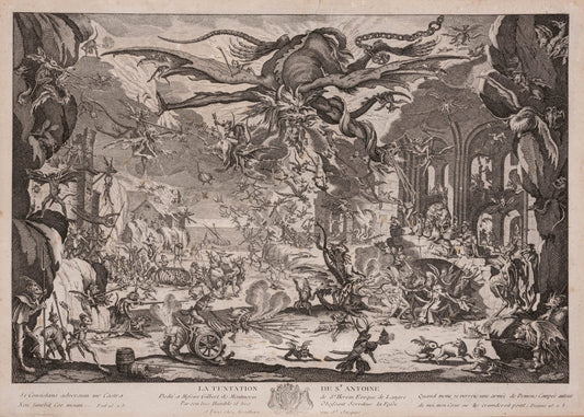 18th Century ENGRAVING THE TEMPTATION OF ST ANTOINE - RELICS