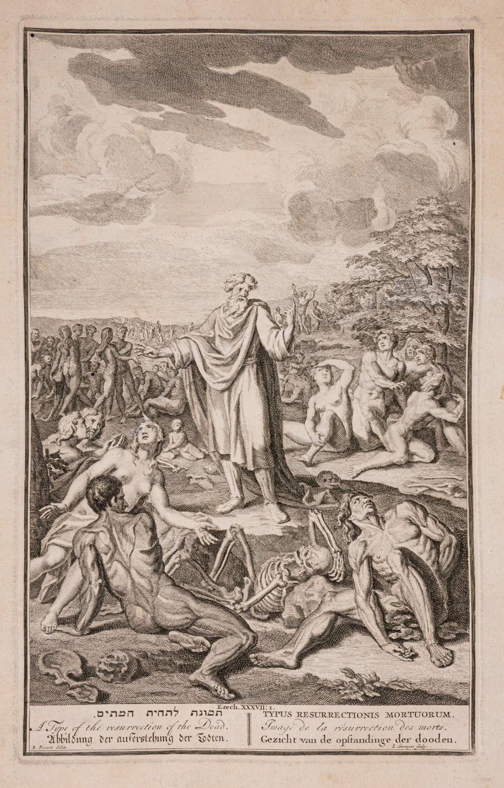 18th century ENGRAVING RESURRECTION OF THE DEAD - RELICS
