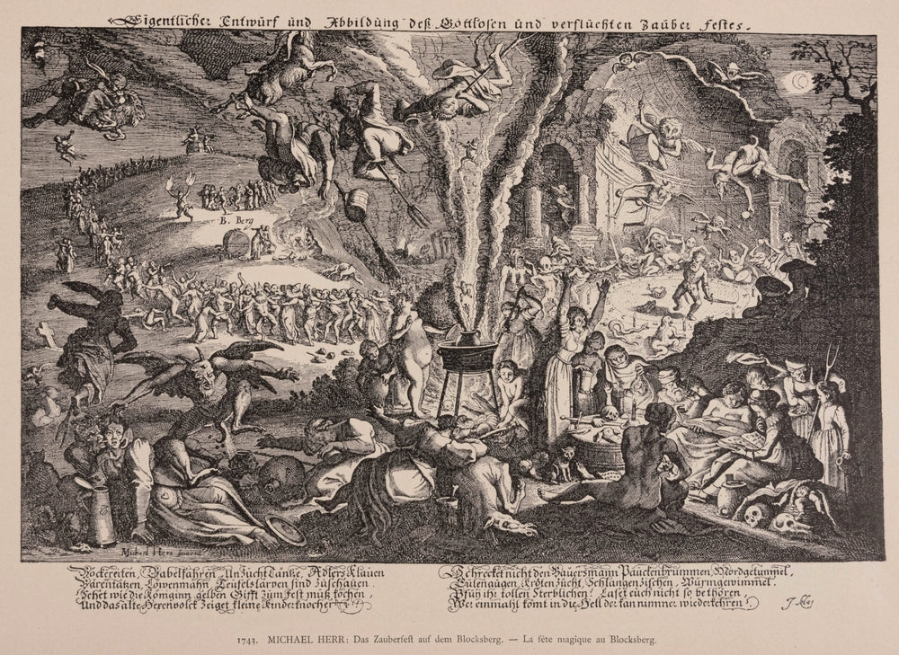 19th century ENGRAVING OF WITCHES' SABBATH - RELICS