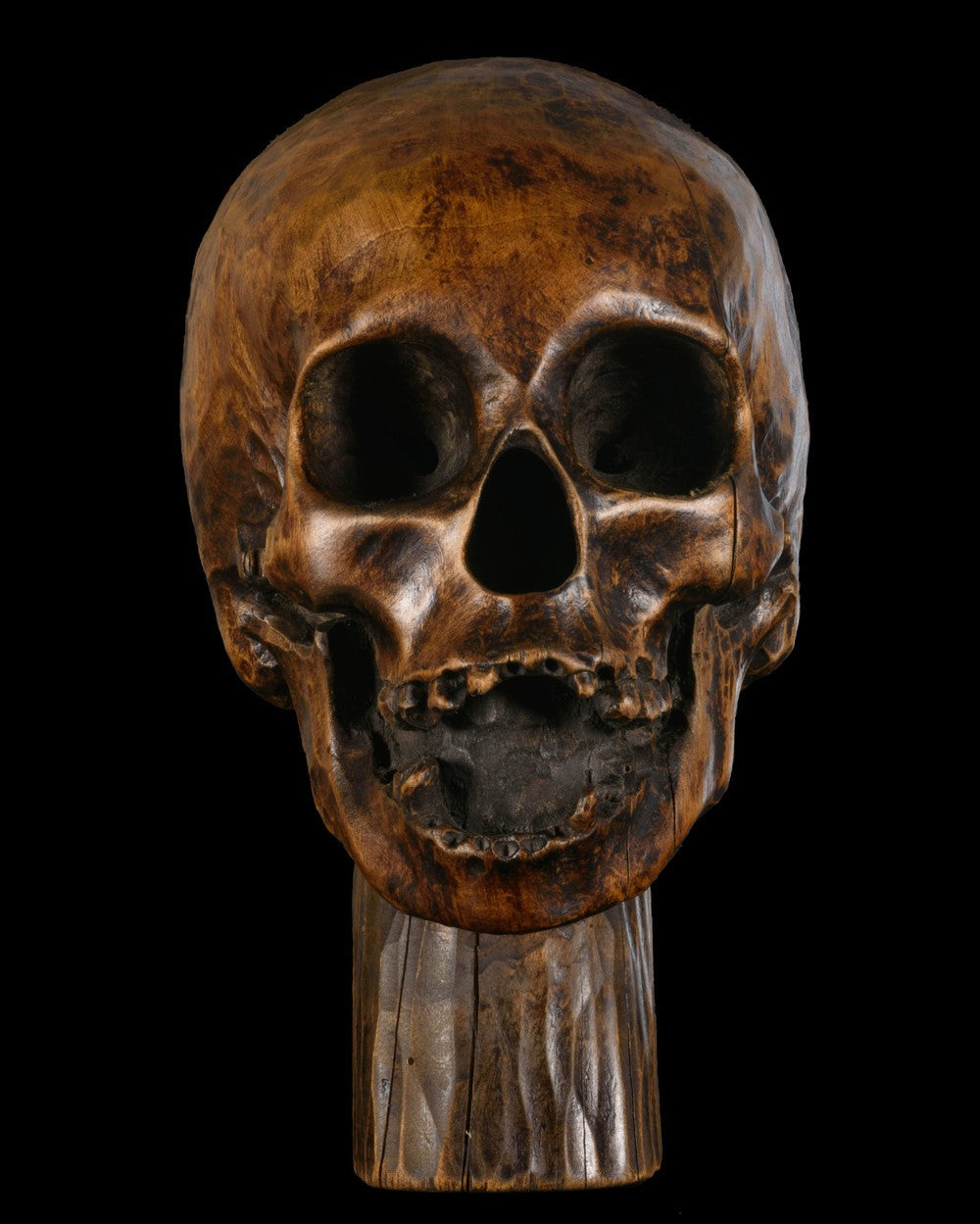 CARVED WOODEN HUMAN SKULL - RELICS