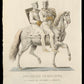 FIRST TEMPLARS IN BATTLE ATTIRE ON HORSEBACK – original 18th-century engraving - RELICS