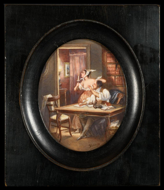 GALLANT SCENE IN THE LIBRARY Painting EROTICA - RELICS
