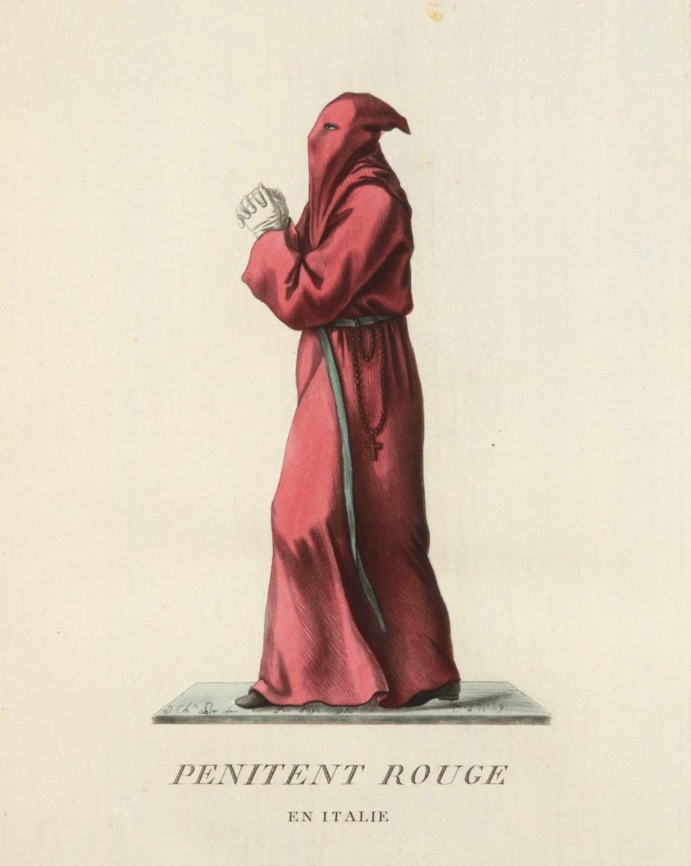 Le Pénitent rouge – gravure française du XVIIIe siècle, confrérie italienne - RELICS