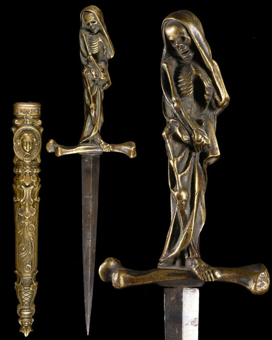 OCCULT CEREMONY RITUAL ROMANTIC DAGGER WITH A FIGURE OF DEATH - RELICS