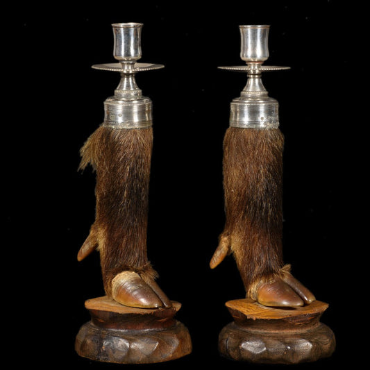 PAIR OF BOAR LEGS CANDLE HOLDERS - RELICS - ODDITIES 
