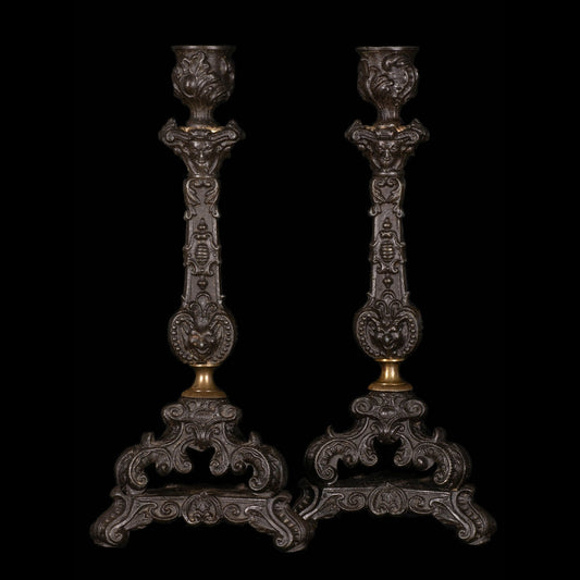 PAIR OF CANDLESTICKS WITH DEVIL AND DEMON FACES - RELICS