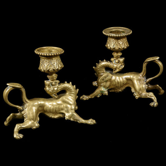 PAIR OF CHIMERA CANDLE HOLDERS - RELICS