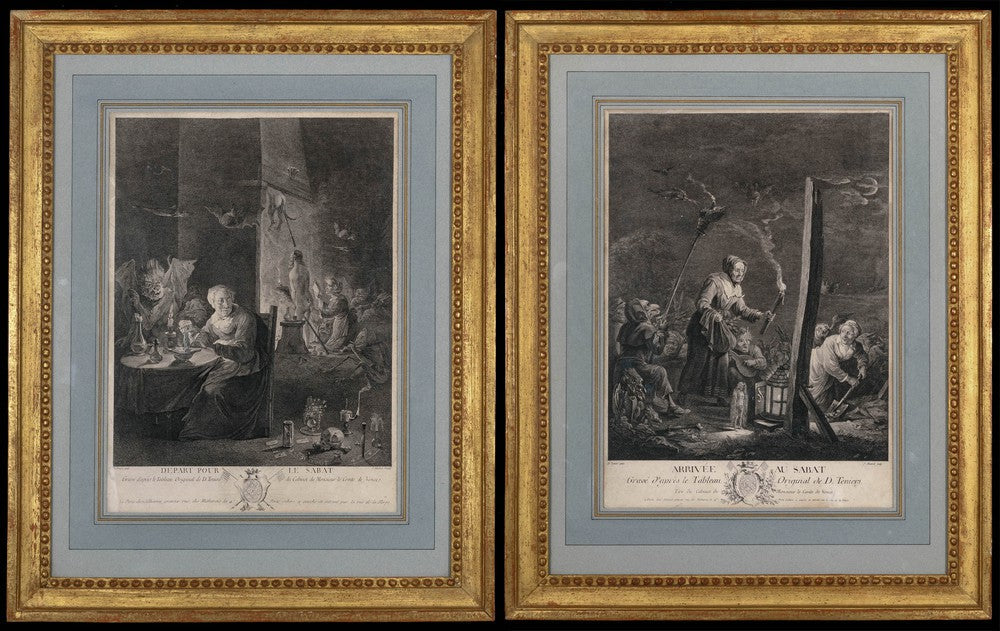PAIR OF ENGRAVINGS 18th century WITCHCRAFT - RELICS