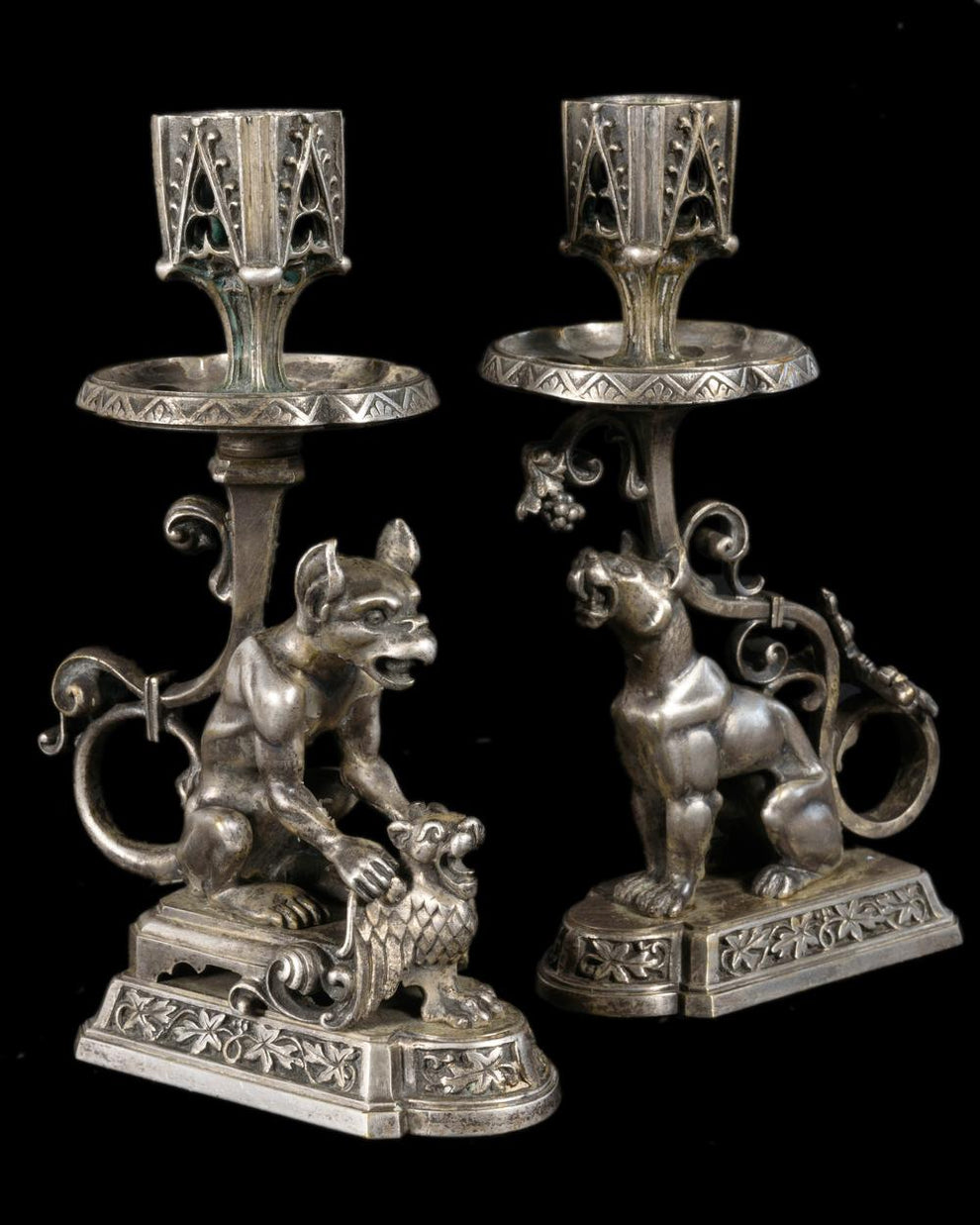 PAIR OF GOTHIC CANDLESTICKS | RELICS