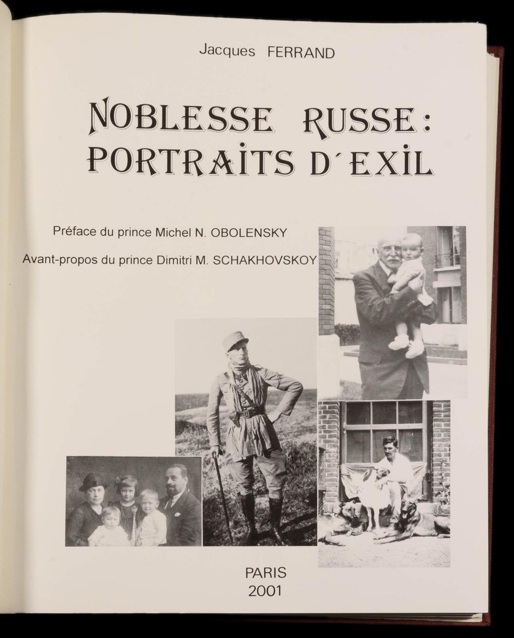 Page de titre du livre rare Jacques Ferrand Noblesse russe Portraits d’exil, Paris 2001