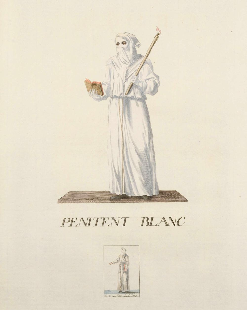 Pénitent blanc – gravure originale du XVIIIe siècle, confrérie italienne - RELICS