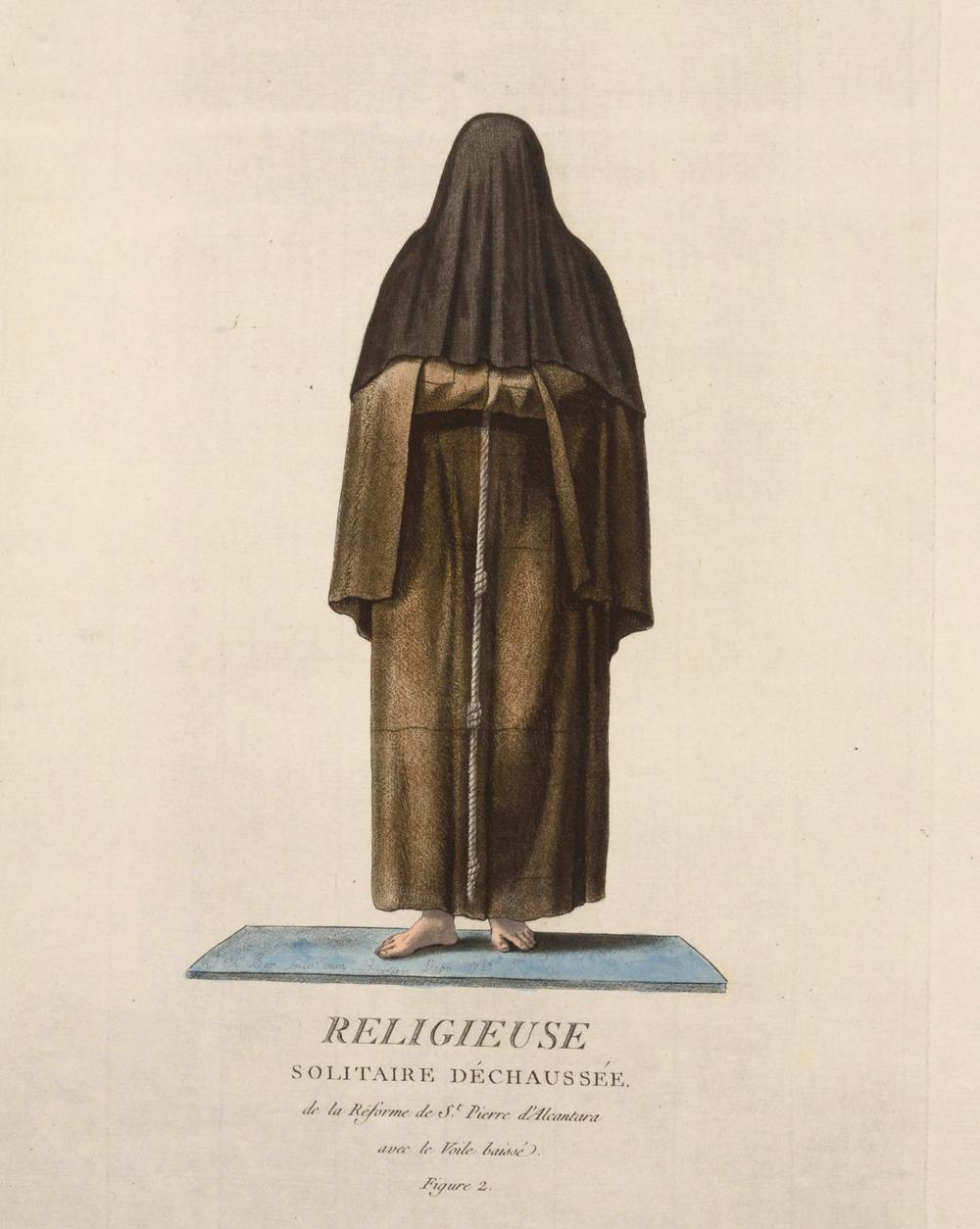 Religieuse solitaire déchaussée – gravure originale du XVIIIᵉ siècle - RELICS