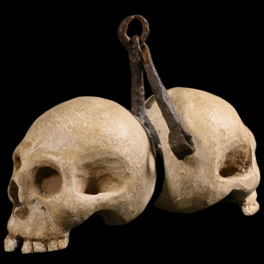 SKULL OF THE DAMNED IN CARVED WOOD AND WROUGHT IRON - RELICS