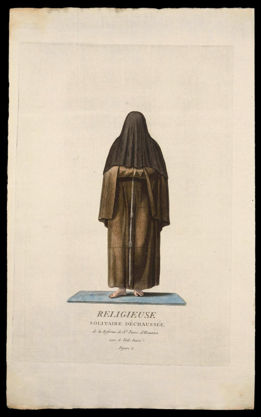 SOLITARY BAREFOOT NUN – ORIGINAL 18TH-CENTURY ENGRAVING - RELICS
