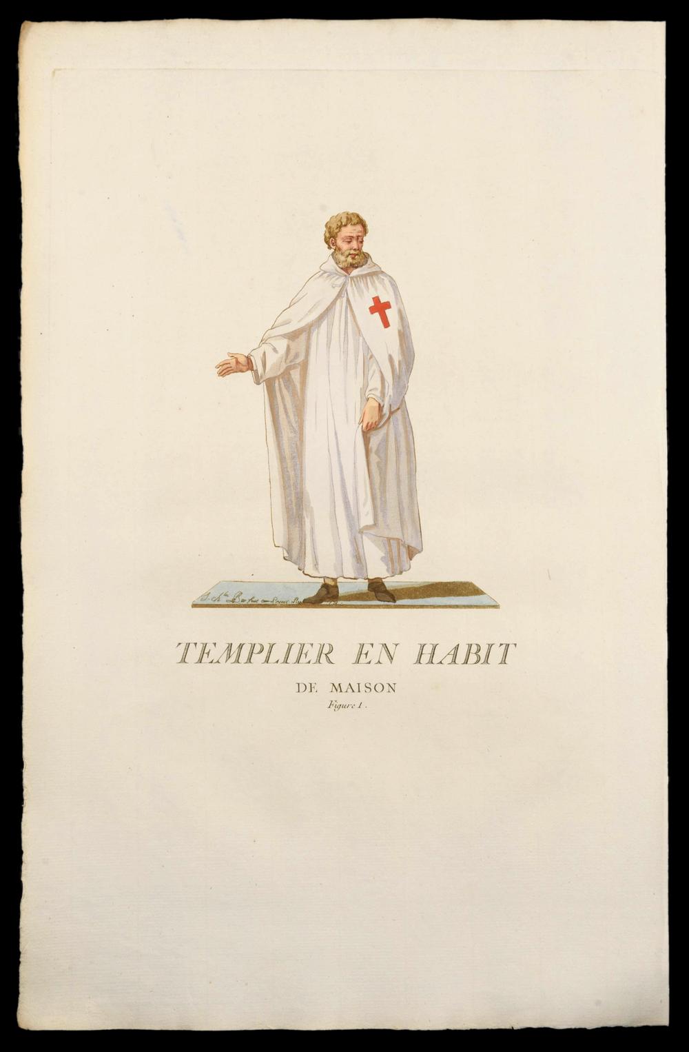 TEMPLAR KNIGHT IN HOUSE HABIT – original 18th-century engraving - RELICS