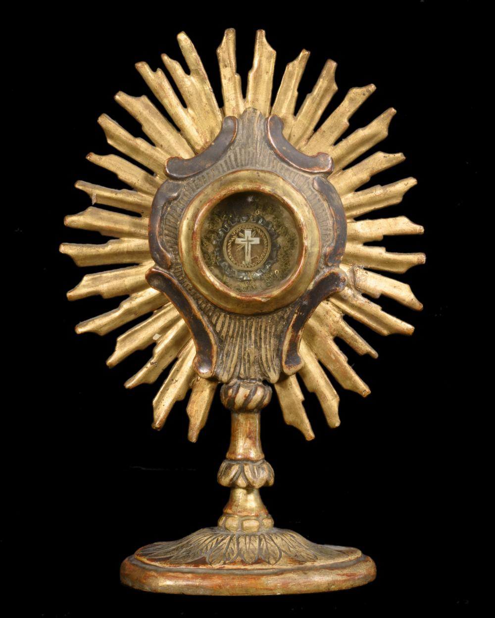 TRUE CROSS RELIQUARY IN GILDED WOOD - RELICS